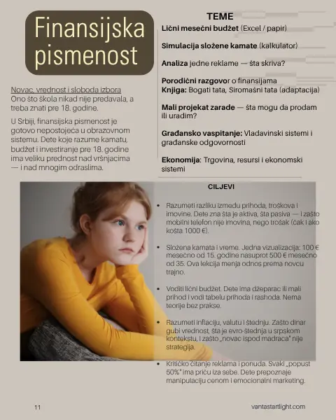 Na slici je tinejdžerka koja je zamišljena nad idejom o tome kako da nabavi novac za željenu stvar